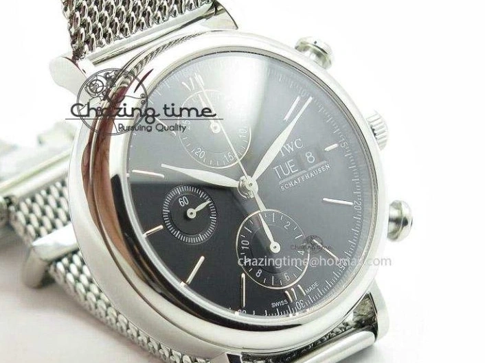 MIROTIME 0417 Portofino Chrono SS Black Dial on SS Mesh Bracelet A StreetReady 7399